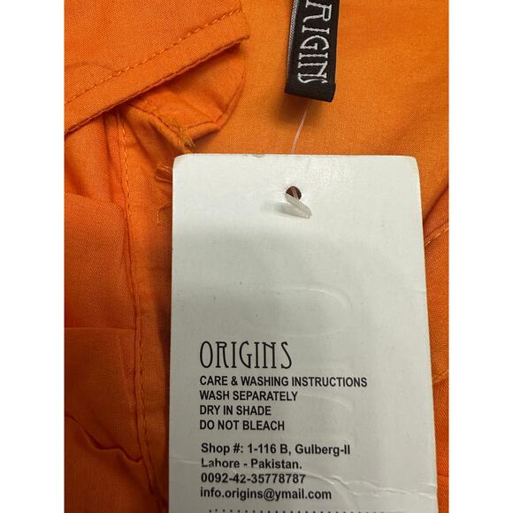 Orange Linen Blend Tunic Top Pleated Neckline Womens Medium Boho Comfy Lagenlook - Picture 9 of 9